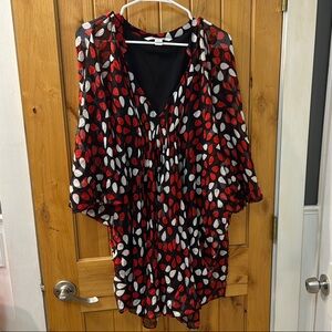 Diane Von Furstenberg Black Asymmetrical Graphic Blouse